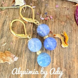 Aquamarine Gemstone gold dangle earrings